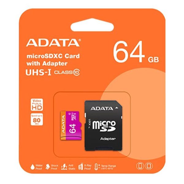 کارت حافظه microSDXC ای دیتا مدل Premier کلاس 10 استاندارد U1 سرعت 80MBps ظرفیت 64 گیگابایت به همراه آداپتور SD - Image 2