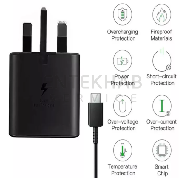 شارژر دیواری سامسونگ 45 وات مدل EP-TA845 سه شاخه اروپا به همراه کابل دو سر تایپ سی - ویتنام - Image 3