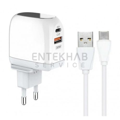 شارژر KINGSTAR فست شارژ 30 وات مدل KW215PD به همراه کابل TYPE-C